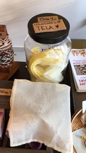 Fabric strainers for plant based milks. It’s so much easier to make them with this tool! at Eco Tienda Café in Asuncion
