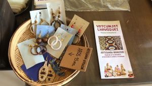 Handmade earrings and other handicrafts made by Nivacle indigenas tribe  at Eco Tienda Café in Asuncion
