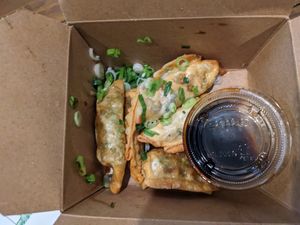 Vegan gyoza at Corner 11 Bowl and Wrap in Cleveland