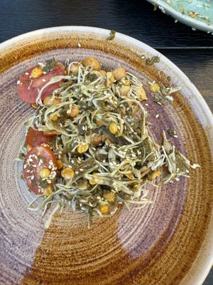 Red tea leaf salad(must order)  at Mingalaba in Burlingame