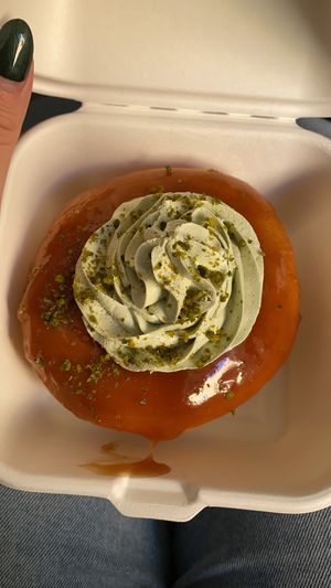 glased donut with pistachio cream, SO good! at Chök in Barcelona