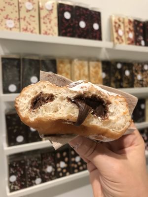 Vegan chocolate-filled donut.  So delicious! at Chök in Barcelona