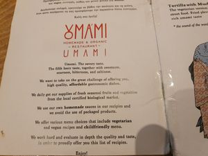 Menu at Umami in Crete