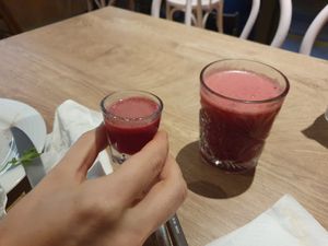 Beetroot smoothie at Umami in Crete