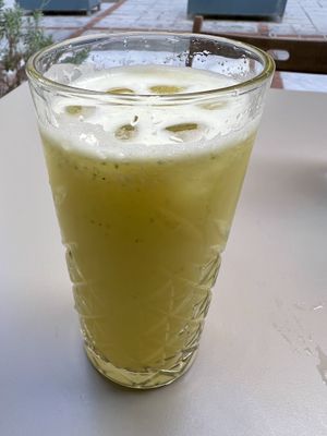 Pineapple & scented geranium fresh pressed juice  at Umami in Crete