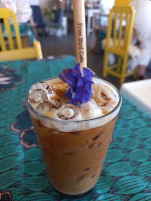 Iced lavender latte at Free Bird Cafe in Chiang Mai