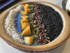 Blue skies smoothie bowl, 250 baht  at Free Bird Cafe in Chiang Mai