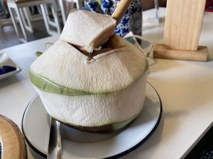 Fresh coconut, 50 baht  at Free Bird Cafe in Chiang Mai