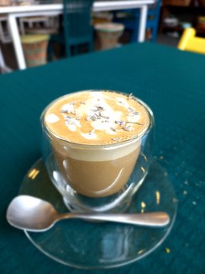 Lavender latte at Free Bird Cafe in Chiang Mai