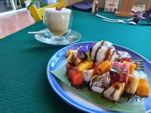 Fruit gelato dessert plate at Free Bird Cafe in Chiang Mai