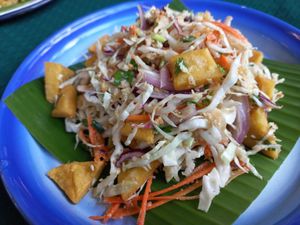 Crispy chickpea tofu salad at Free Bird Cafe in Chiang Mai