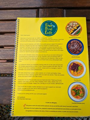 menu introduction at Free Bird Cafe in Chiang Mai