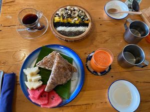 PB and dates stuffed french toast and spirulina smoothie bowl  at Free Bird Cafe in Chiang Mai