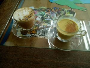 lavender coffee, golden milk at Free Bird Cafe in Chiang Mai
