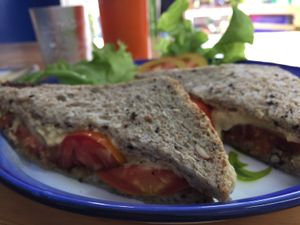 Hummus & tomato sandwich at Free Bird Cafe in Chiang Mai