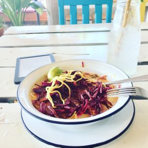 Khao Soi with lentil noodles at Free Bird Cafe in Chiang Mai