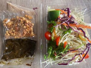 Burmese tea leaf salad set - delivery  at CMU Vegan - Kinphak Cafe in Chiang Mai