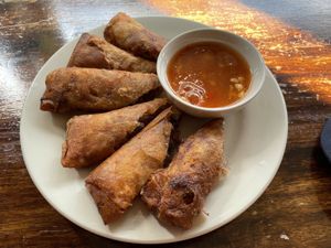 Spring rolls, 50 baht  at CMU Vegan - Kinphak Cafe in Chiang Mai