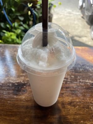 Blended coconut milk smoothie, 35 baht  at CMU Vegan - Kinphak Cafe in Chiang Mai