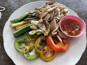 Grilled vegetables and mushrooms, 60 baht  at CMU Vegan - Kinphak Cafe in Chiang Mai