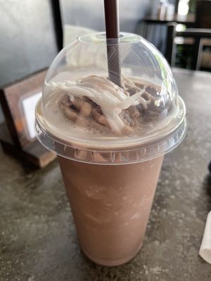 Coconut milk smoothie with cocoa, 40 baht  at CMU Vegan - Kinphak Cafe in Chiang Mai