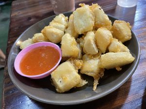 Fried tofu, 50 baht  at CMU Vegan - Kinphak Cafe in Chiang Mai