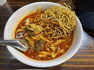 Khow soi, 50 baht  at CMU Vegan - Kinphak Cafe in Chiang Mai