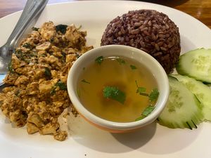 tofu holy basil  at CMU Vegan - Kinphak Cafe in Chiang Mai