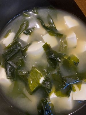 miso soup  at CMU Vegan - Kinphak Cafe in Chiang Mai