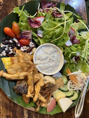 Fried mushroom salad  #Veganuary at CMU Vegan - Kinphak Cafe in Chiang Mai