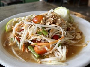 Som tam, Thai style papaya salad (50 THB)  at CMU Vegan - Kinphak Cafe in Chiang Mai