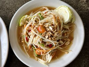 Som tam, Thai style papaya salad (50 THB)  at CMU Vegan - Kinphak Cafe in Chiang Mai