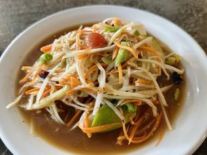 Laos style papaya salad (50 THB)  at CMU Vegan - Kinphak Cafe in Chiang Mai