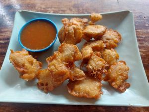 Fried lion's mane mushrooms at CMU Vegan - Kinphak Cafe in Chiang Mai