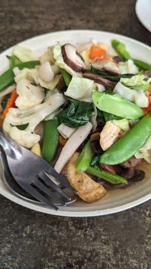 Stir fry veggies at CMU Vegan - Kinphak Cafe in Chiang Mai