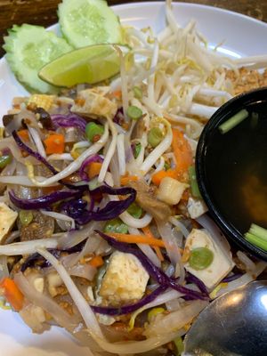 ผัดไทย, Pad Thai, light and refreshing. Child-friendly 🇵🇸⚖️🗝️👩🏽‍🍼🤰🏽🇵🇸🇿🇦🇵🇸🇹🇭🇵🇸🇻🇳🇵🇸🇲🇲🇵 at CMU Vegan - Kinphak Cafe in Chiang Mai