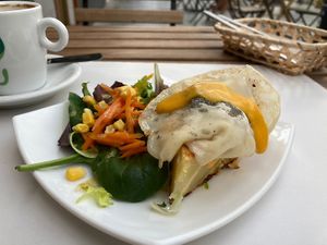 Tortilla with egg and bacon 😍  at Veganitessen in Sevilla