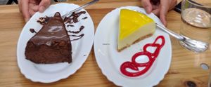Lemon cheescake and chocolate torte! at Veganitessen in Sevilla