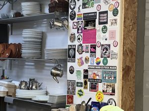 Rebel yell stickers   at Veganitessen in Sevilla