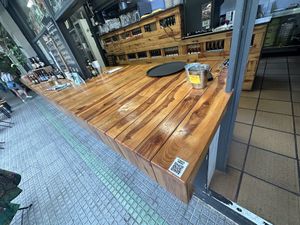 Nice wooden counter culture   at Veganitessen in Sevilla