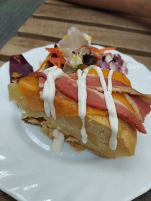 Tortilla with cheese and bacon at Veganitessen in Sevilla