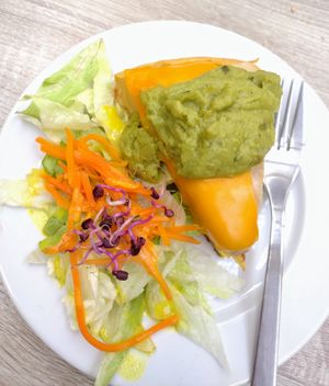 Tortilla Monterey with cheese and guac at Veganitessen in Sevilla