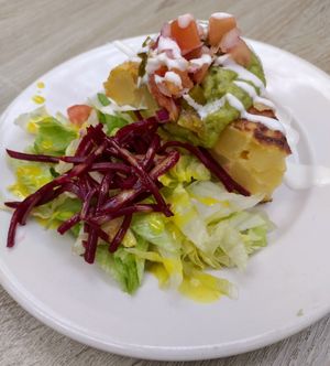 Mextilla with pico de Gallo and guac at Veganitessen in Sevilla