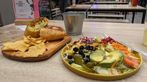 Salad and kebab wraps at Veganitessen in Sevilla