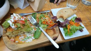 Mextilla (empezada xd) 3€ + empanadilla 1.50€ at Veganitessen in Sevilla