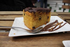 Orange Chocolate cake - SO good. Very thick. at Veganitessen in Sevilla