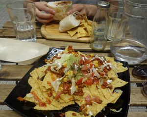 nachos and burrito at Veganitessen in Sevilla