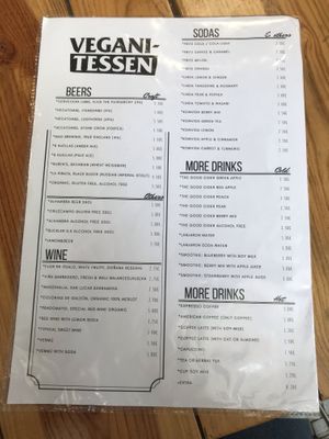 Drinks menu at Veganitessen in Sevilla