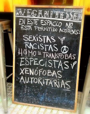 Restaurant's blackboard at Veganitessen in Sevilla