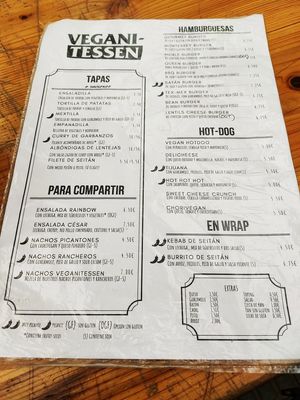 Spanish menu at Veganitessen in Sevilla